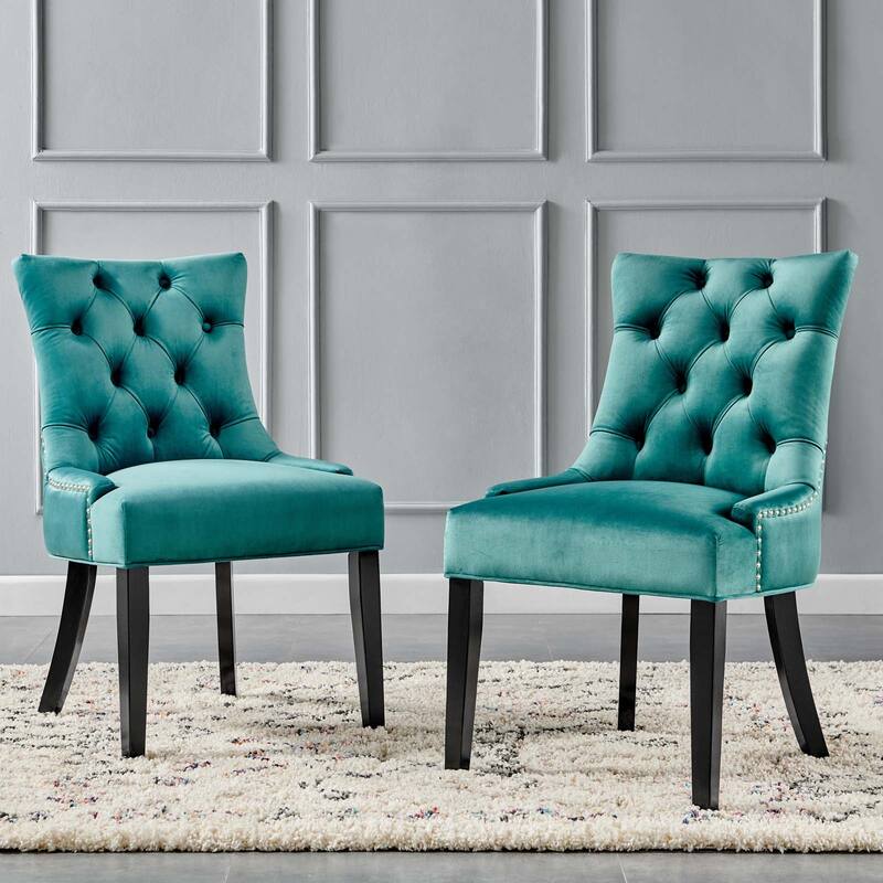 Silver Orchid Kornman Velvet Dining Side Chairs (Set of 2) - Teal