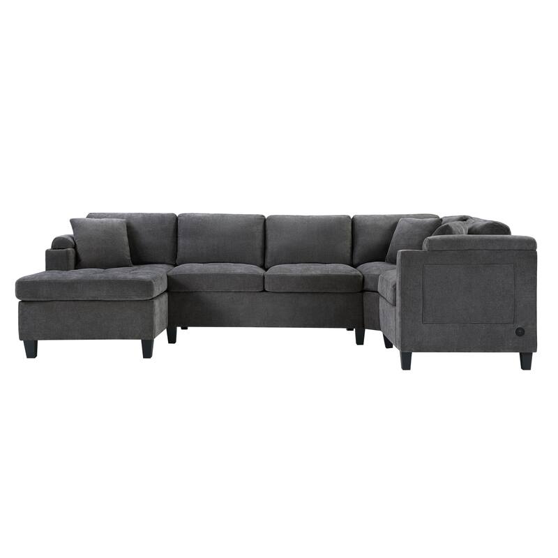 Oversized Corner Sectional, Modern U-Shaped Sectional Sofa with Built-in Storage Boxes and Dual Cup Holders, USB Ports, Pockets