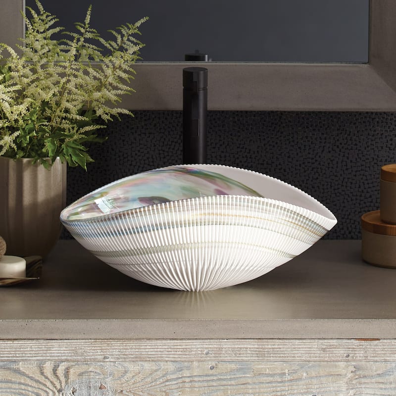 Amalfi Handmade Murano Glass Bathroom Sink - 17.5x12x6.75 - White Abalone