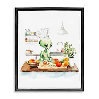 Stupell Chef Alien in Kitchen Framed Floater Canvas Wall Art Design By Lil' Rue