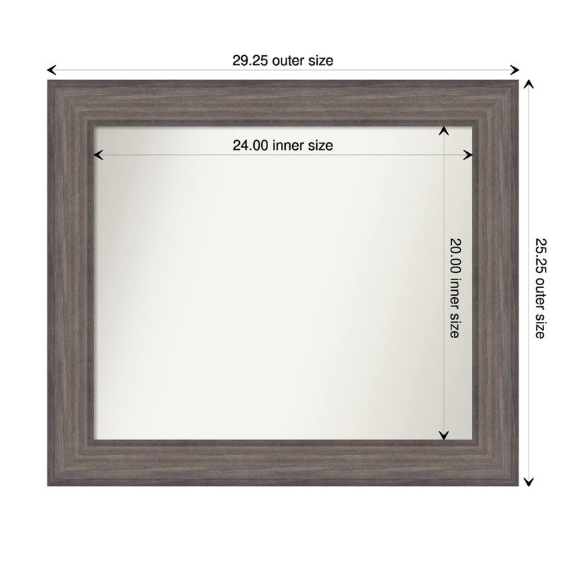Country Barnwood Framed Non-Beveled Custom Wall Mirror, Bathroom Vanity Mirror - Outer Size: 29.25 x 25.25