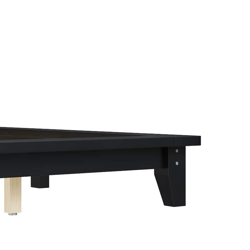 Low-Profile Platform Bed Frame with Headboard, Wood Slat Support, Wingback Panel Bed