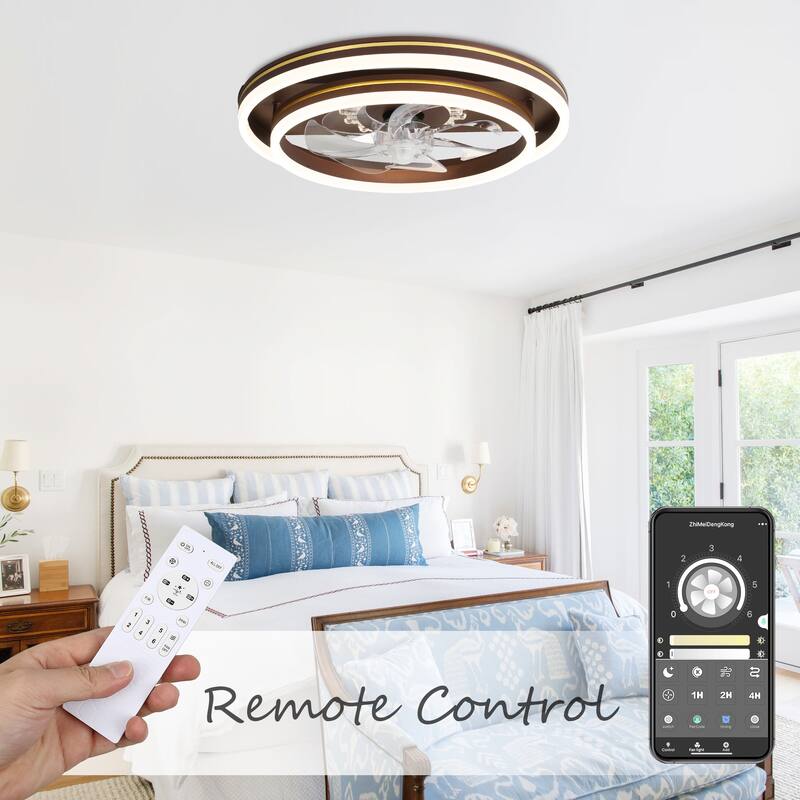 Bella Depot 20" Modern Flush Mount Ceiling Fan with APP Control, 6-Speed Low Profile Reversible Ceiling Fan with Dimmable Light