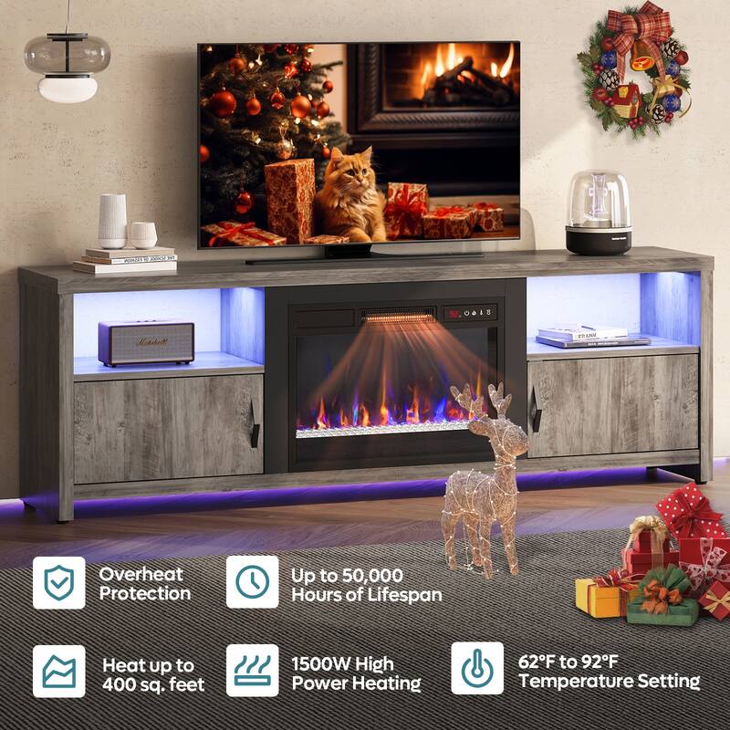 70" Fireplace TV Stand with LED lights Entertainment Center - 71 inch
