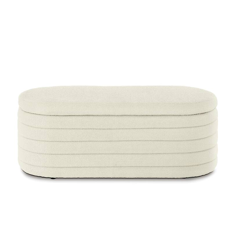 Boucle Teddy Fabric Storage Ottoman Bench with Safety Hinge for Entryway