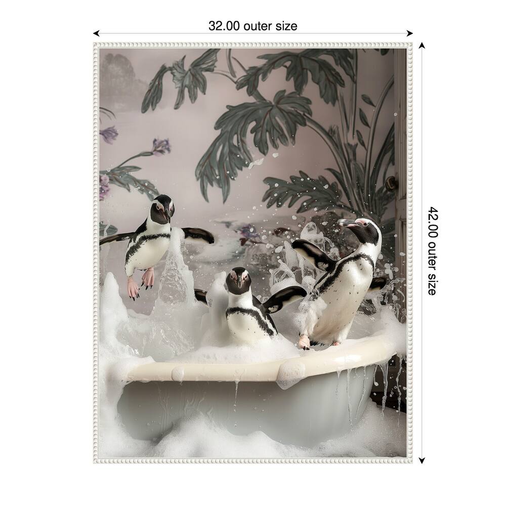 Splish Splash Penguin Bash by Niky Rahner Framed Canvas Wall Art