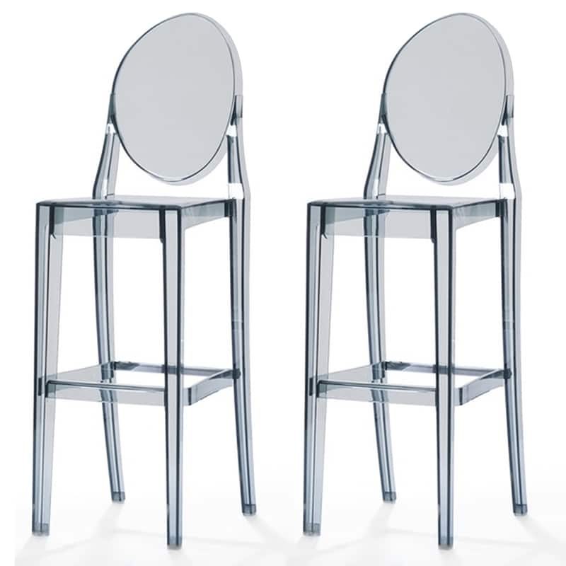 Set of 2 Clear Modern 30" Seat Bar Stool Counter Height With Back Plastic Chairs For Home Restaurant Office - Moke