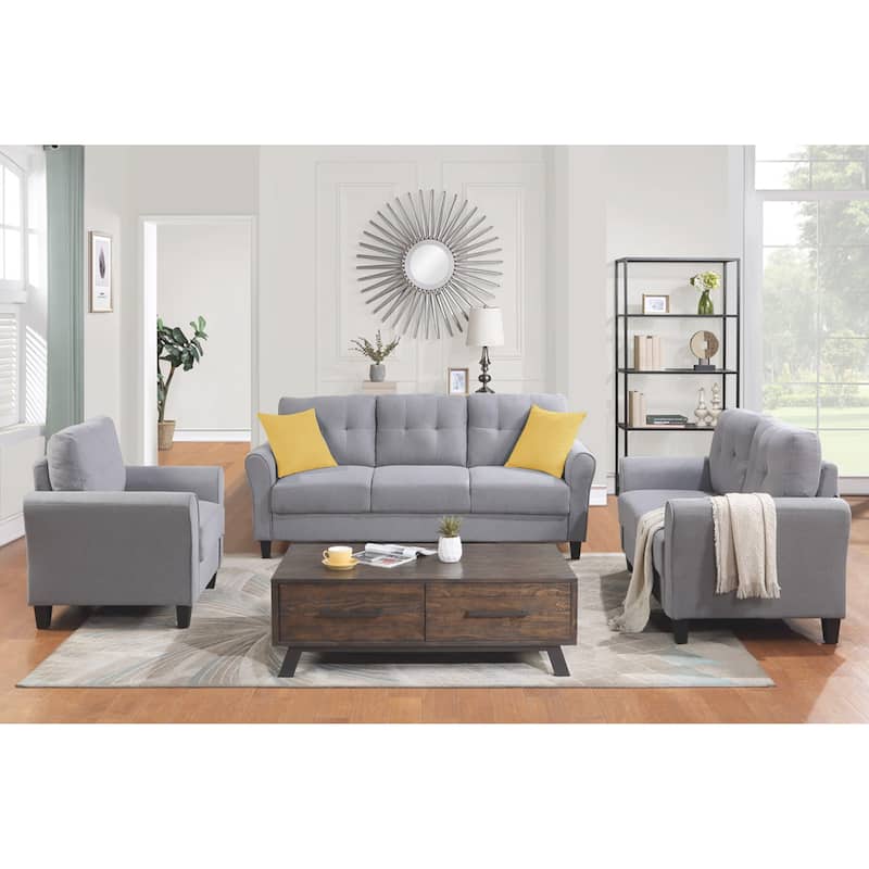 Modern Living Room Sofa Set Linen Upholstered Couch Furniture for Home or Office ,Light Grey-Blue,(1+2+3-Seat,Old Sku:SG000373AA