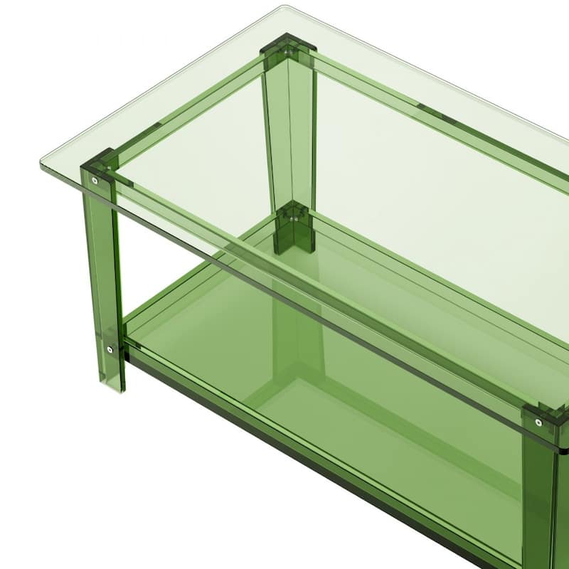 Transparent Green Acrylic 2-Tier Coffee Table with Sturdy Shelves and Modern Design - 19.7 x 31.5 x 15.7 in