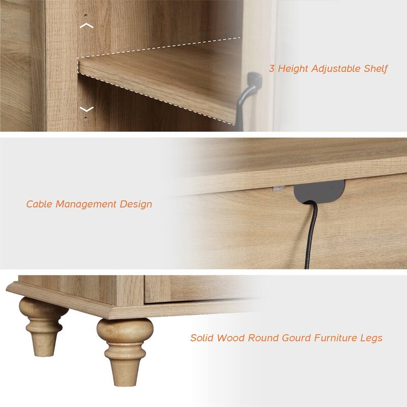 Farmhouse TV Stand for 65 Inch TV, Wood Console Table with Glass Door