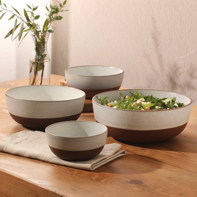 Gibson Elite William Crest 4 Piece Nesting Bowl Set, Stoneware Reactive Glaze, 5", 6.25", 7.5", 9", Prep & Serving Bowls