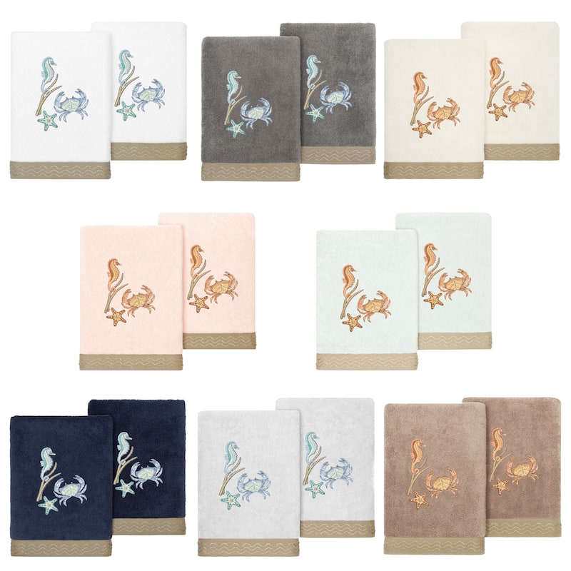 Authentic Hotel and Spa Turkish Cotton Aaron 2PC Embellished Hand Towel Set