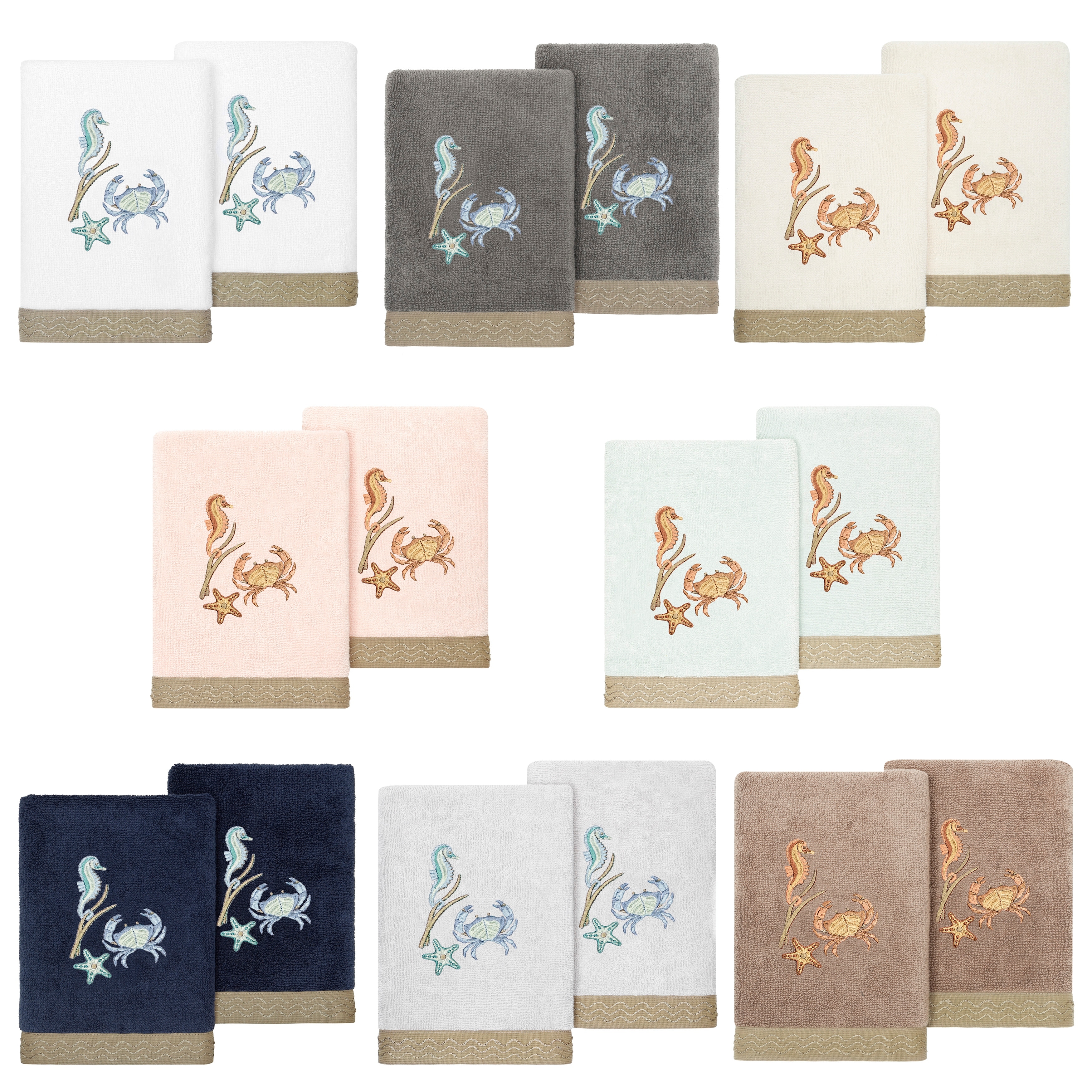 Authentic Hotel and Spa Turkish Cotton Aaron 2PC Embellished Hand Towel Set