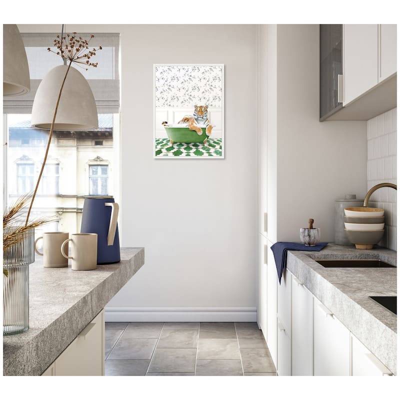 Kate and Laurel Sylvie Tiger in Eclectic Green Bathtub Framed Canvas by Amy Peterson