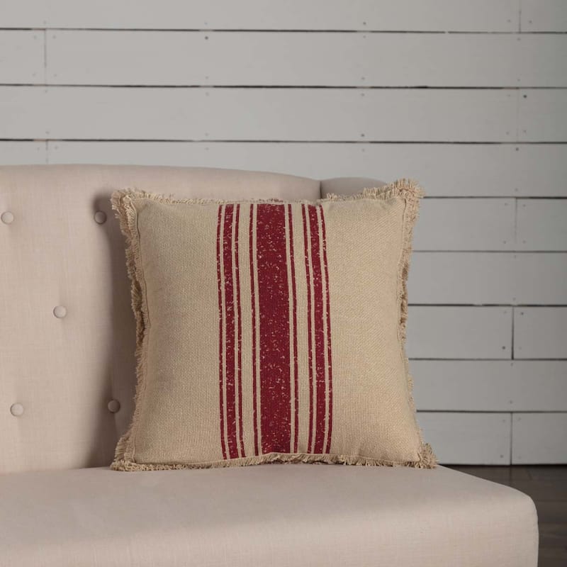 Vintage Burlap Stripe Pillow - Antique Creme/Bright Red