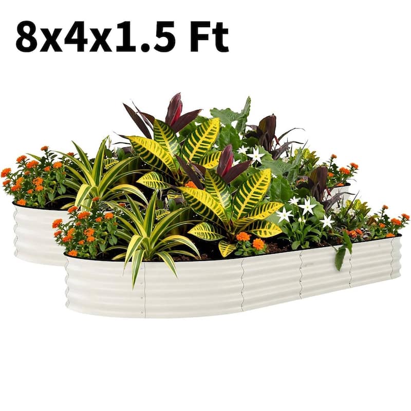 2 PCS 8x4x1.5 FT Galvanized Steel Raised Garden Bed, Planter for Vegetables, Flowers with Anti-Cut Strips - N/A - White