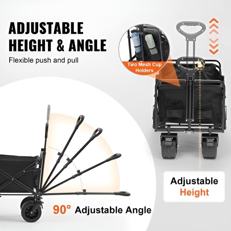 Black Oxford Iron Wagon 350lbs Foldable Cart with Lock Brakes - 37.59x35.43x23.62 inch