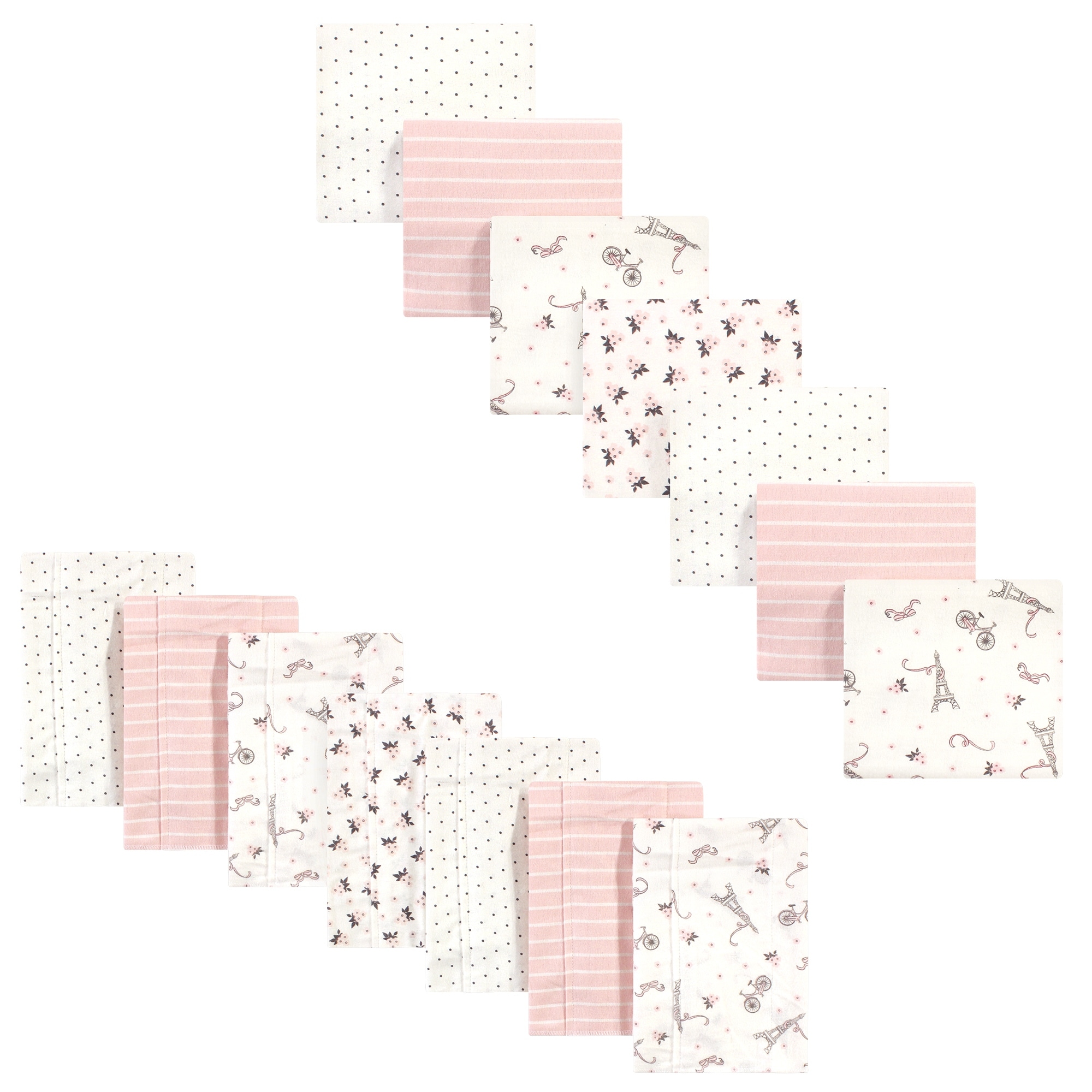 Hudson Baby Infant Girl Cotton Flannel Burp Cloths and Receiving Blankets, 14-Piece, Paris, One Size - Paris - One Size