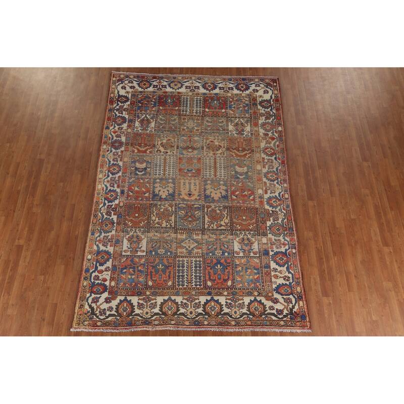 Geometric Bakhtiari Persian Vintage Rug Handmade Wool Carpet - 6'10"x 10'2"