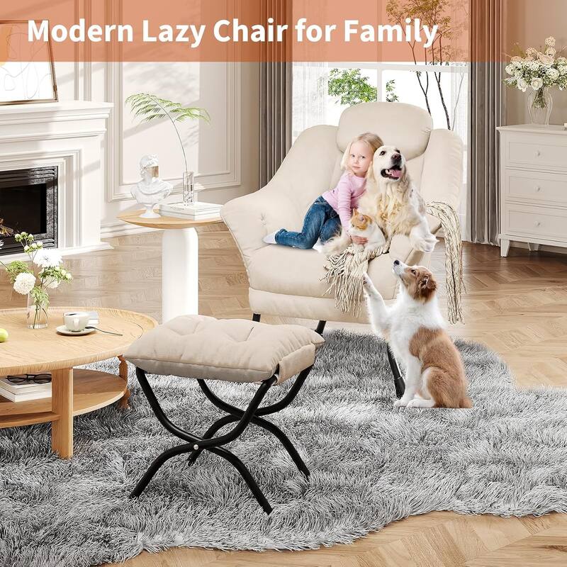 Lazy Chair, Ergonomic Reading Armchair Foldable Footrest, Modern Lounge Chair Removable Washable Cover
