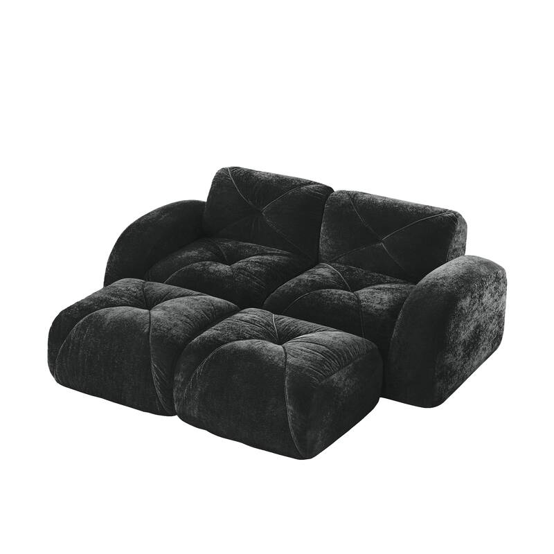 Velvet Tufted Loveseat Sofa Modular Couch, Boneless Deep Seat 2-Seater Couch, Available with/without Ottoman