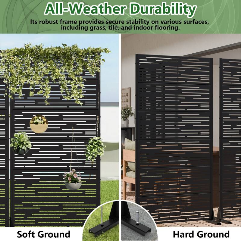 Outdoor Privacy Screen with Stand for Patio Garden Metal Fence Set of 2