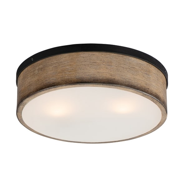 slide 2 of 8, Maxim 14440 Franklin 2 Light 14" Wide Flush Mount Drum Ceiling Fixture Driftwood / Black