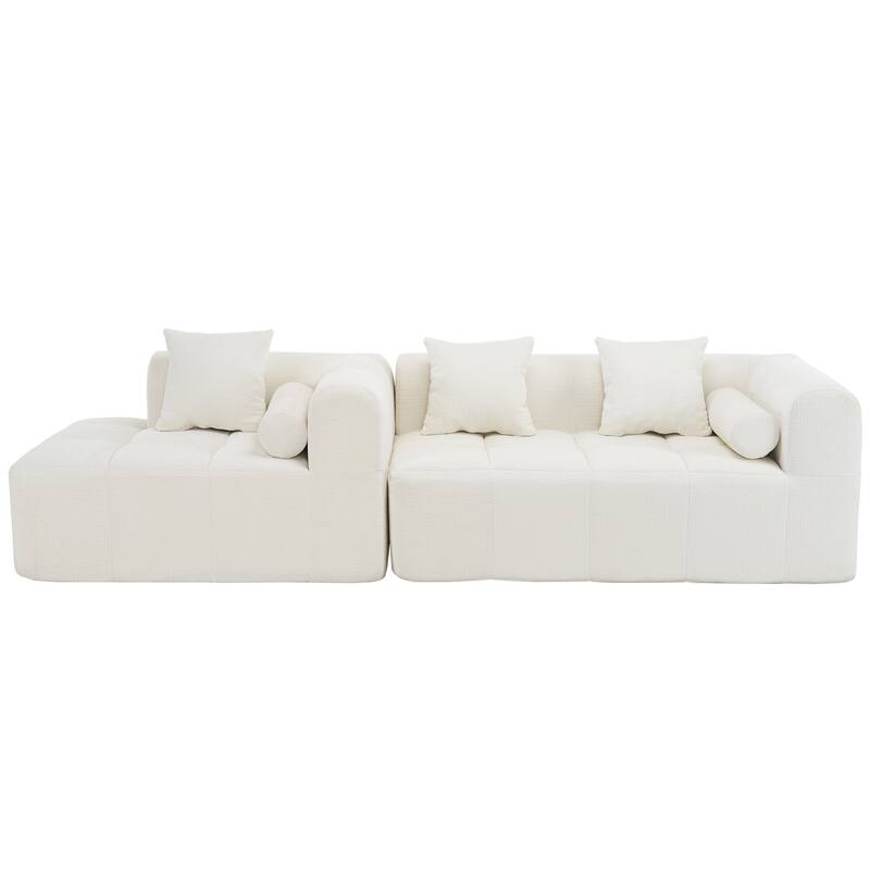 Modular L Shaped Sectional Sofa with Chaise, Full-Compressed Deep Seat Sectional Sofa, Chenille Fabric Sofa with Side Pockets