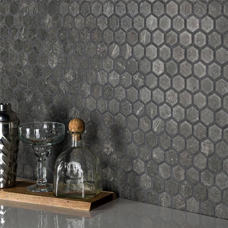 Merola Tile Liverpool Hex Dark Grey 10" x 11-3/8" Ceramic Floor and Wall Tile