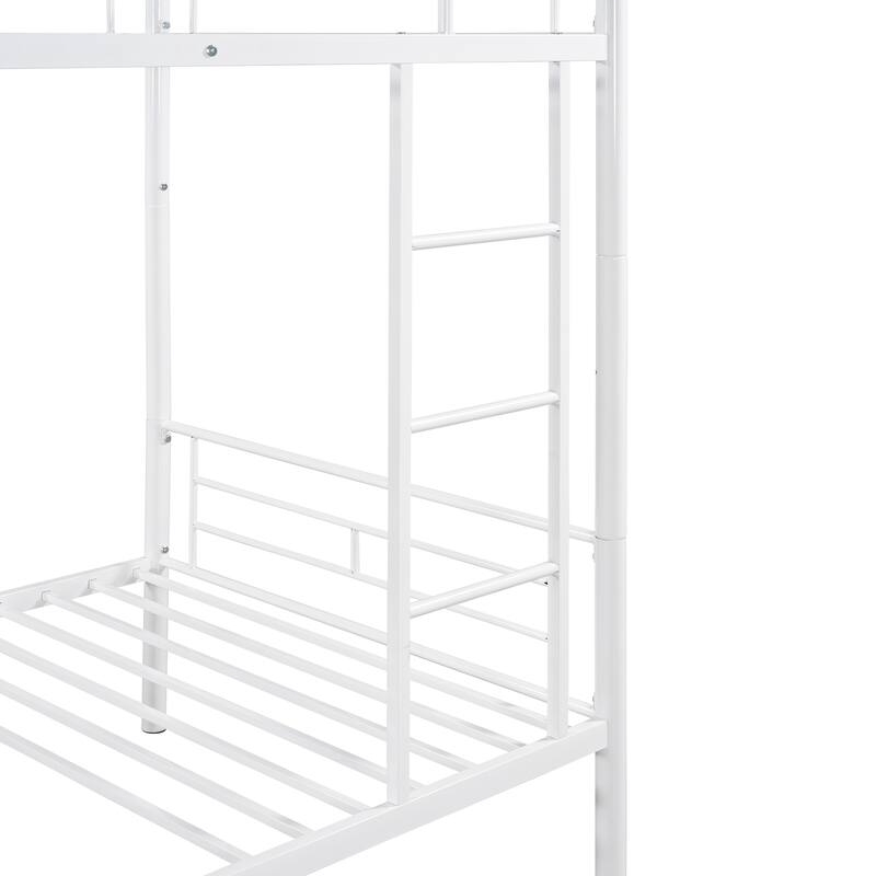 White Twin Over Twin Metal Bunk Bed with Sturdy Steel Frame and Space-Saving Design