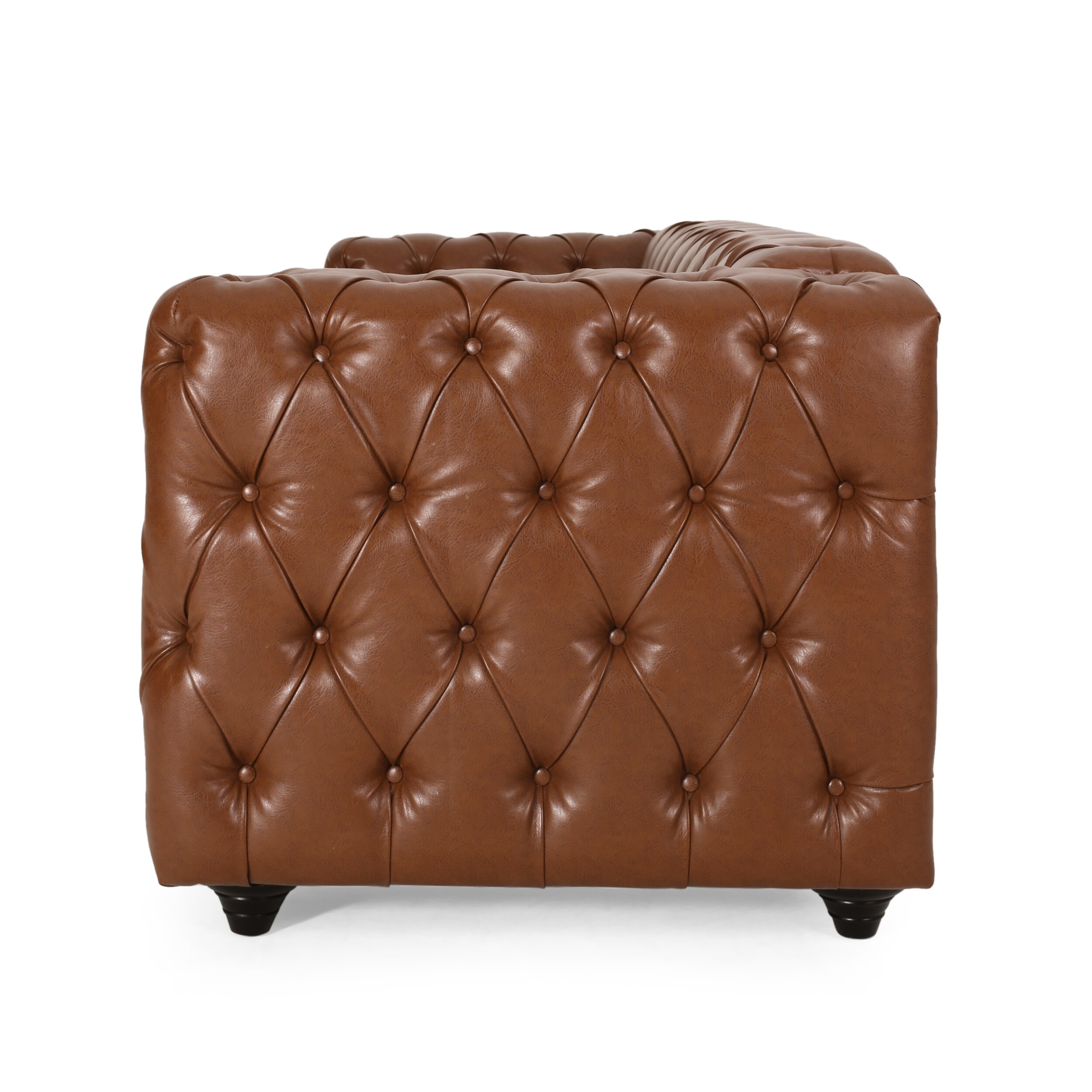ル 年末のプロモーション Brown 83.5'' PU Leather 3-Seater Sofa with Button-Tufted 介護用椅子・電動座椅子