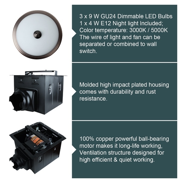Ultra Quiet Bathroom Exhaust Fan with LED Light and Nightlight 110CFM 1.5 Sone Oil Rubbed Bronze Finish On Sale Bed Bath Beyond 31245640