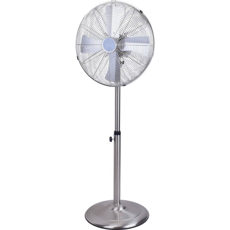 16 in Metal Stand Fan,Classic Design, Pure Copper Wiring Motor, 4 Aluminum Blade, Nickle-plating Brushed Finish - Chrome