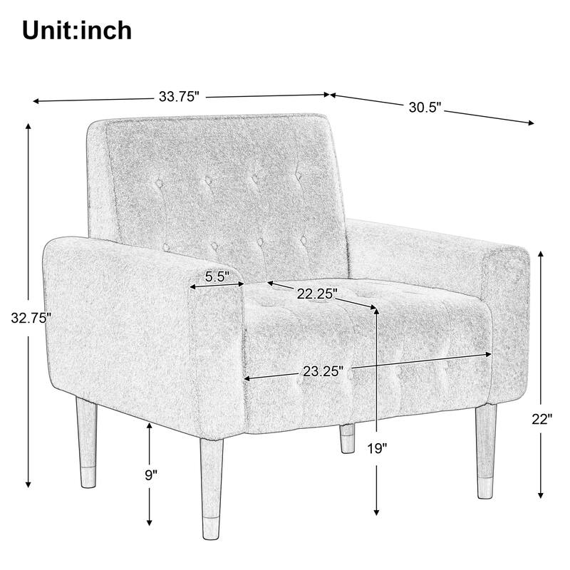 33.75" Classic Biscuit-Style Button Tufted Accent Chair with Elegant Solid Wood Legs