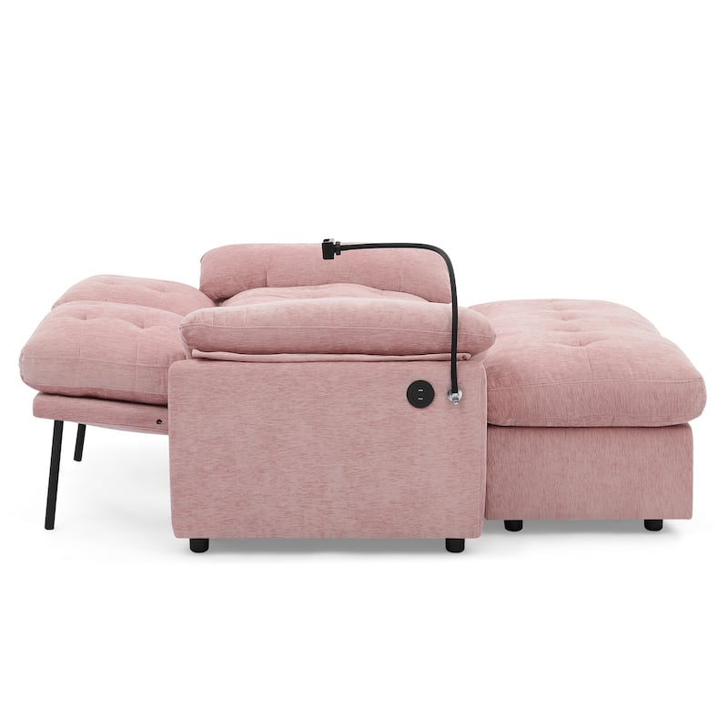 Double Recliner Chair with Adjustable Backrest, Storage Ottoman, USB Port & Phone Stand