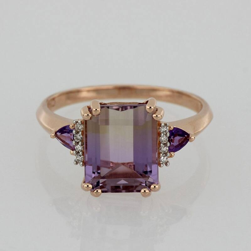 Miadora Rose Plated Sterling Silver Ametrine/Amethyst/Diamond Accent Ring