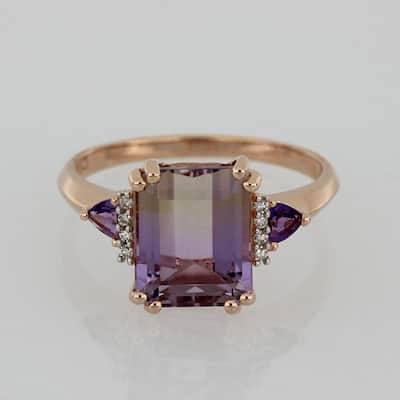 Rose Plated Sterling Silver Ametrine/Amethyst/Diamond Accent Ring by Miadora