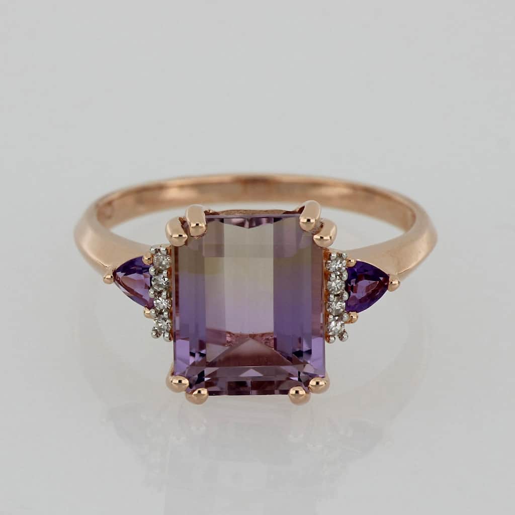 Rose Plated Sterling Silver Ametrine/Amethyst/Diamond Accent Ring by Miadora
