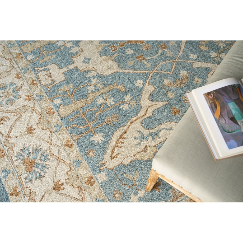 Exquisite Rugs Claremont Oushak Handmade Hand-tufted New Zealand Wool on Canvas Ivory/Light Blue Area Rug