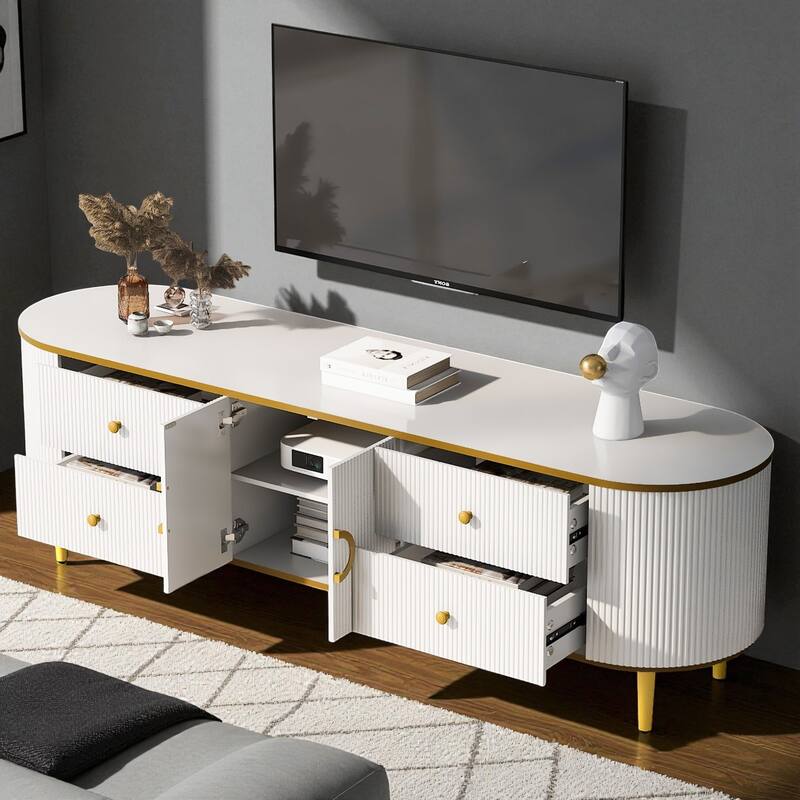 70.9'' Modern TV Stand for TVs up to 80'', Entertainment Center with 4 Drawers, Cabinet & Metal Legs for Living Room