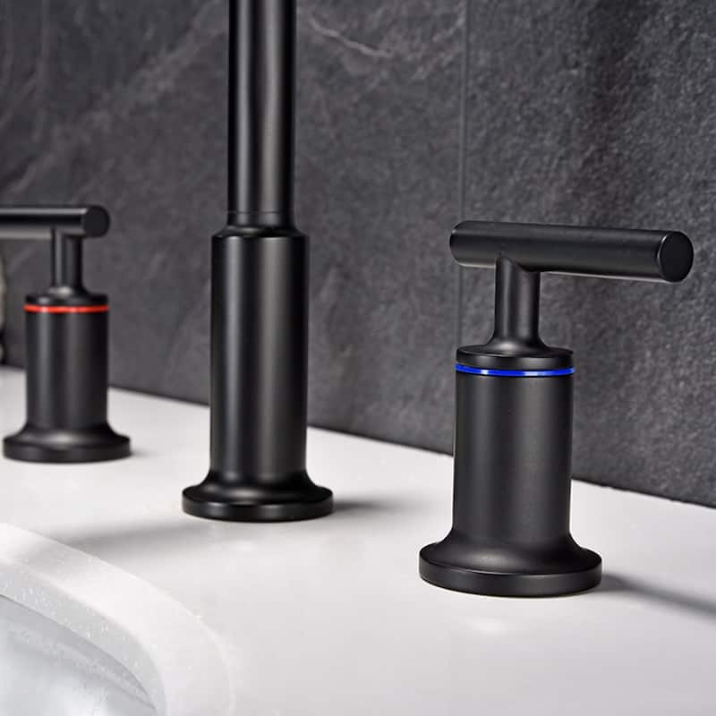 Matte Black 3-Hole Double Handle Bathroom Sink Faucet