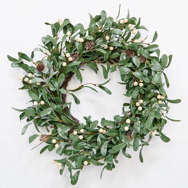 slide 2 of 4, 21" Artificial Christmas Mistletoe Wreath with White Berries - 21