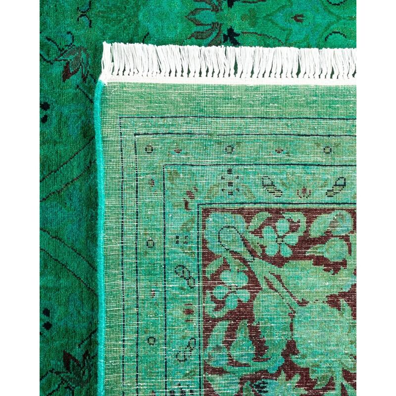 Overton Hand Knotted Wool Vintage Inspired Modern Contemporary Overdyed Green Area Rug - 8' 1" x 10' 2"