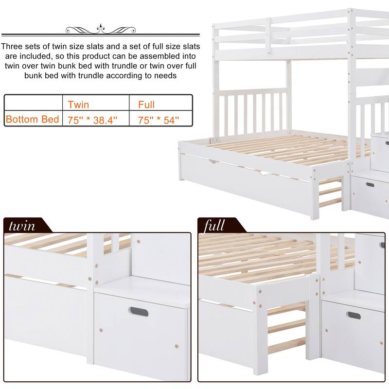 Stairway Twin over Twin/Full Bunk Bed with Trundle and Drawers