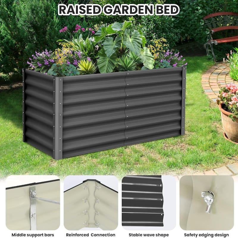 2-Pack 6x3x1 ft Galvanized Raised Garden Beds - Large Outdoor Planter Box with Open Base Dark Gray