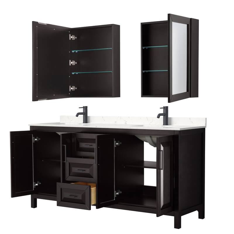 Daria 72 Inch Double Vanity, Cultured Marble Top, Medicine Cabinets