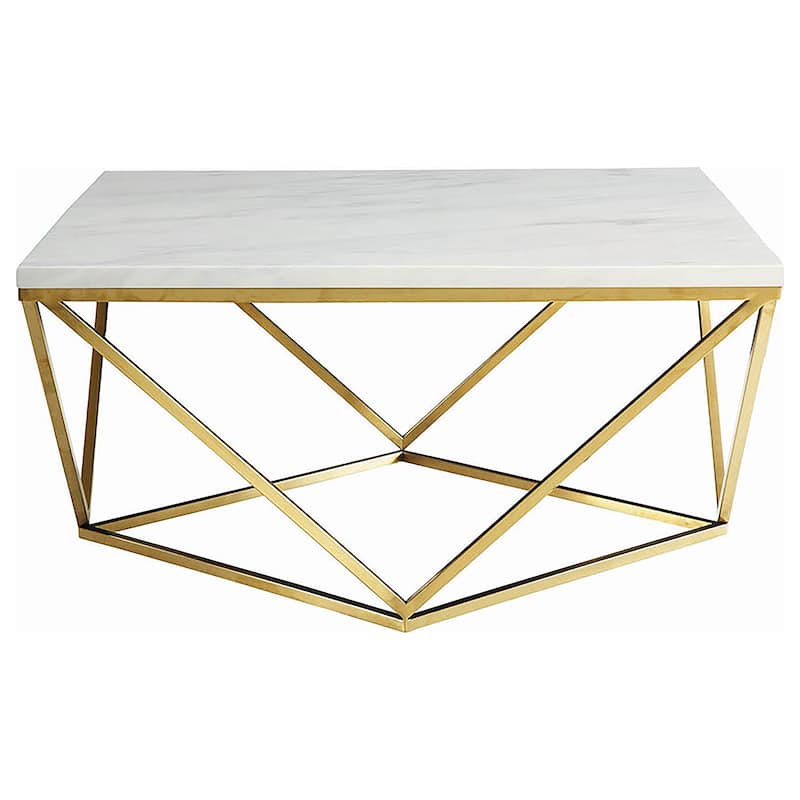 Meryl Square Faux Marble Top Coffee Table White and Gold - Wood - White Faux Marble and Gold