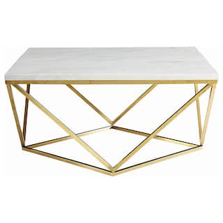 Meryl Square Faux Marble Top Coffee Table White and Gold