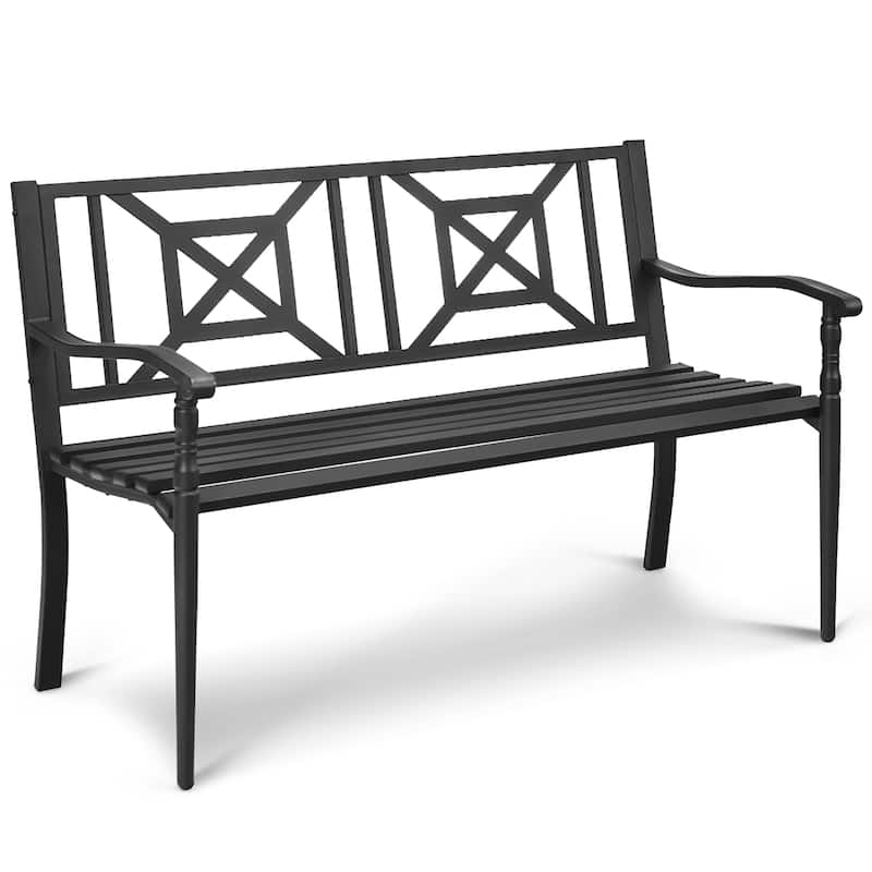 Patio Garden Bench Elegant Loveseat Park Yard Furniture - Black
