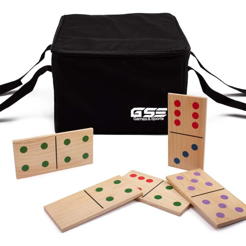 GSE™ 28-Piece Giant Wooden Dominoes with Multi-Color Dots, Jumbo Domino Tile Game Set for Outdoor Backyard Lawn Game - 5"x2.5" Pieces